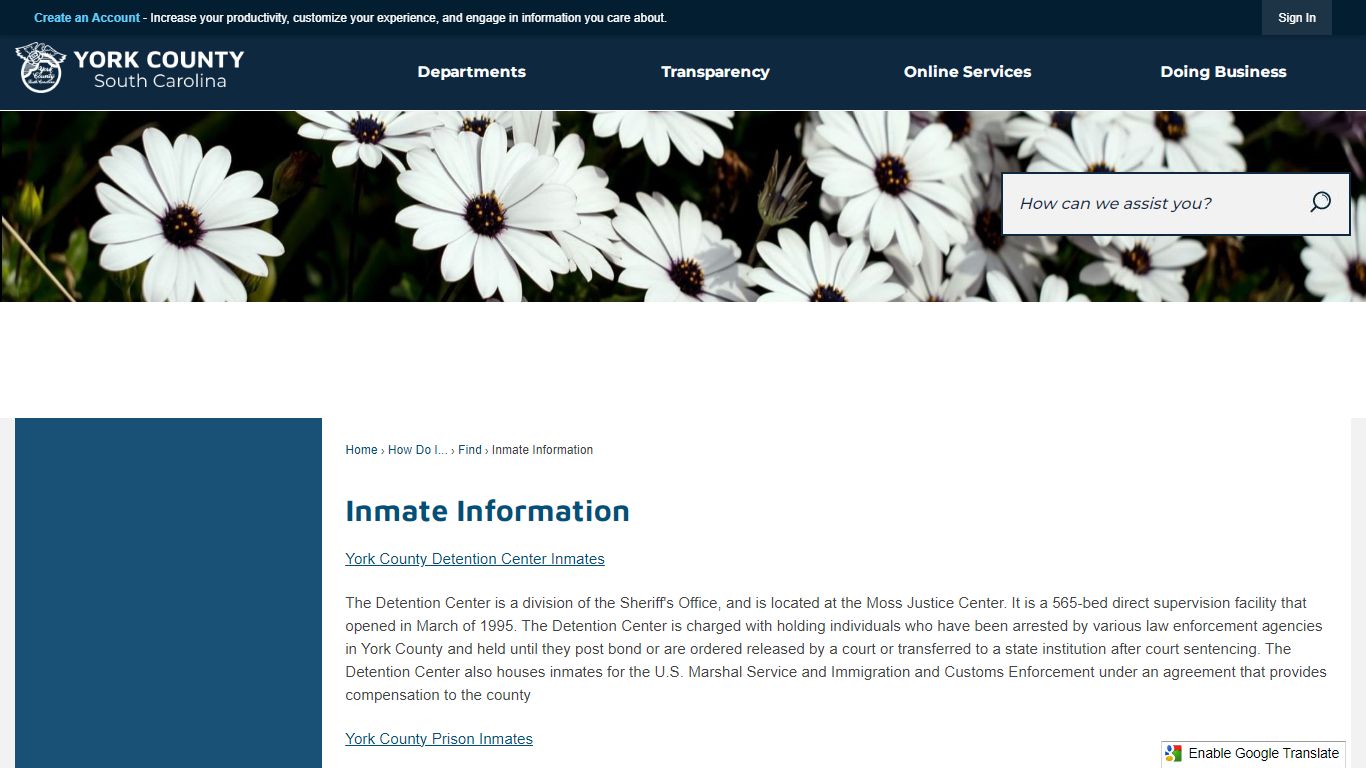 Inmate Information | York, SC